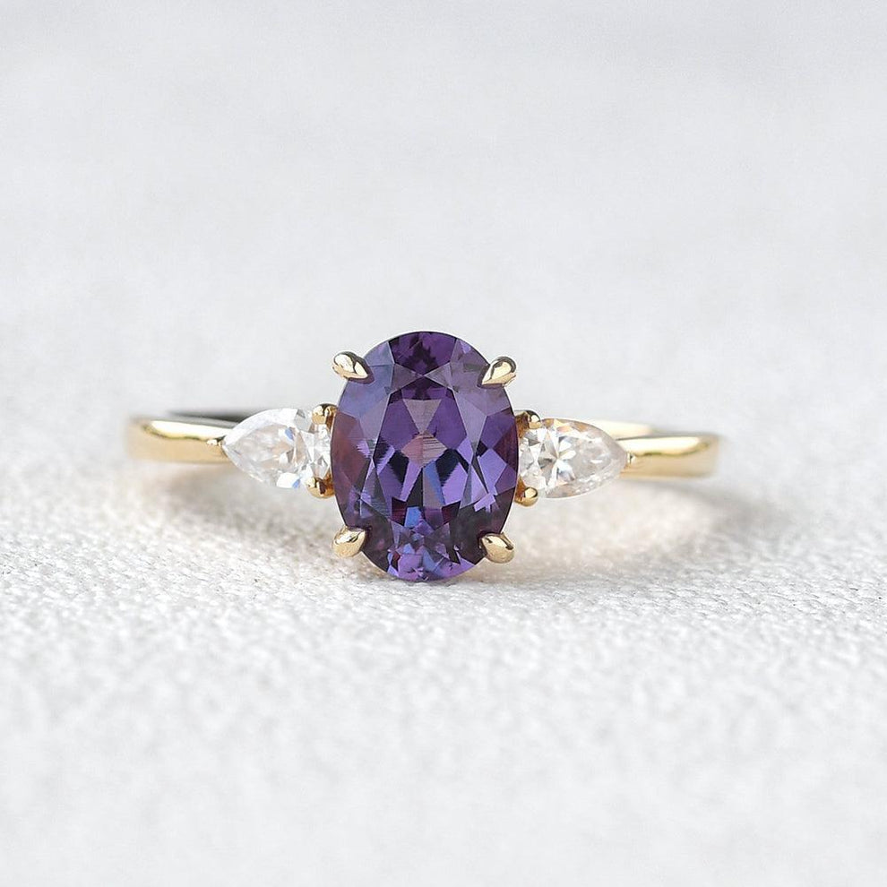 Minimalist Lab-Grown Alexandrite Solitaire Gold Ring.