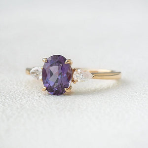 Minimalist Lab-Grown Alexandrite Solitaire Gold Ring.