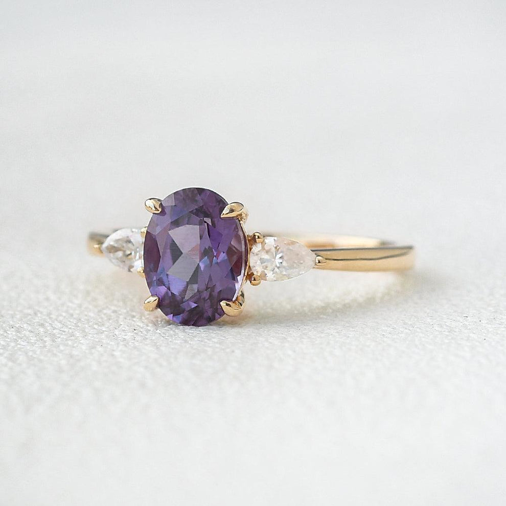 Minimalist Lab-Grown Alexandrite Solitaire Gold Ring.