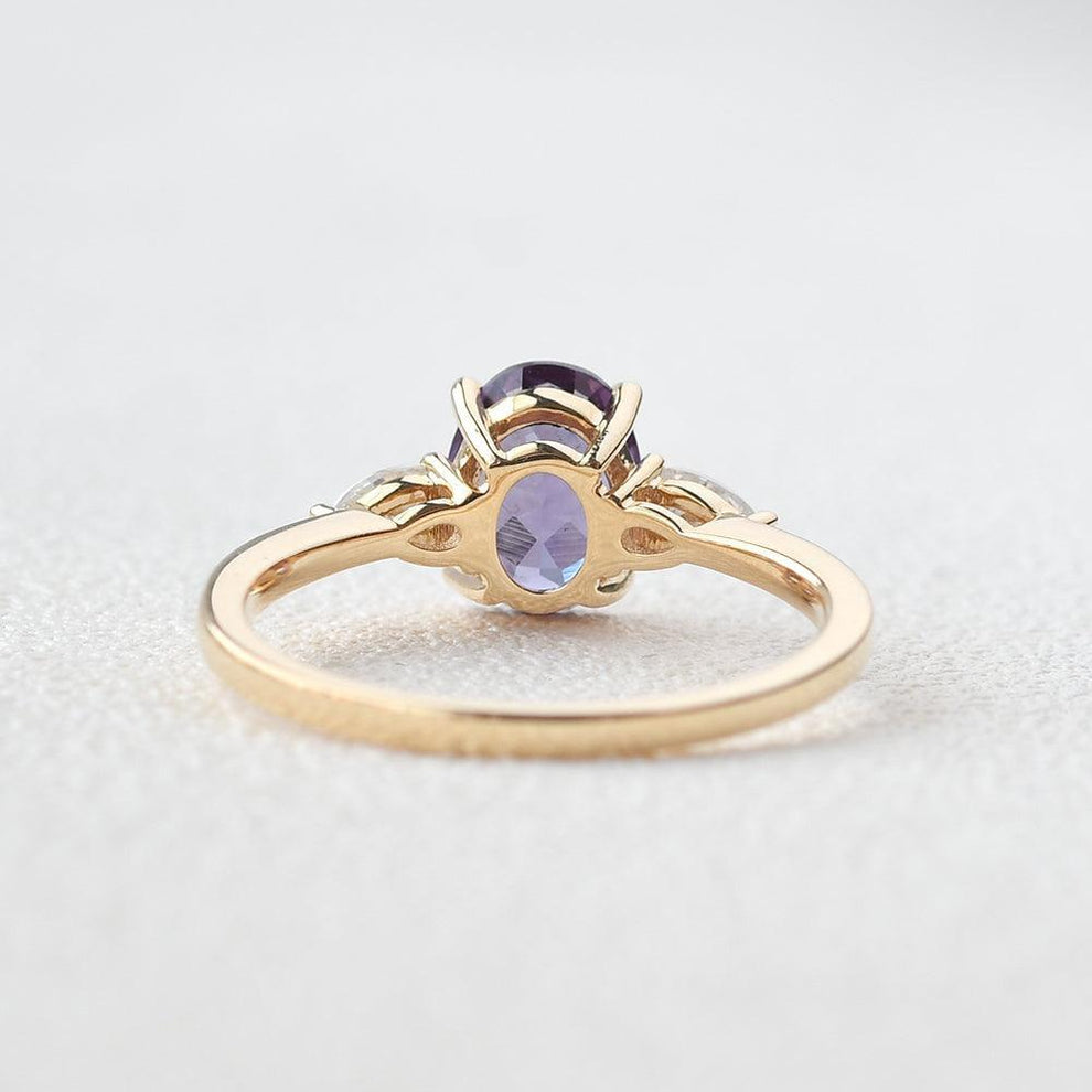 Minimalist Lab-Grown Alexandrite Solitaire Gold Ring.