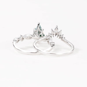 Unique Kite Moss Agate Engagement Ring Sets 2pcs.