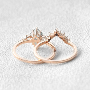 Kite Cut Moss Agate Pearl Stacking Engagement Ring Set 2pcs.