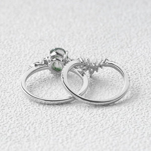 Rebecca 1.5ct Oval Cut Moss Agate Engagement Ring Set 2pcs.
