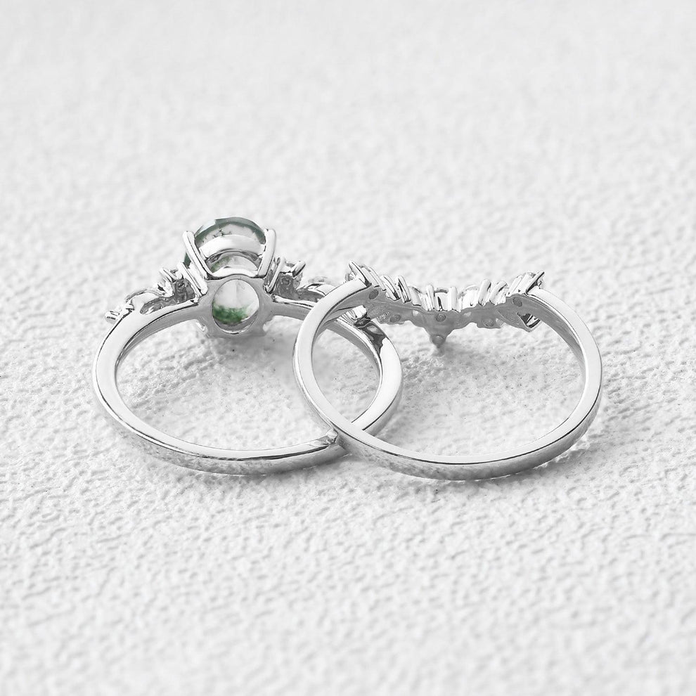 Melisande’s Echo | Oval Cut Moss Agate Bridal Set 2pcs.