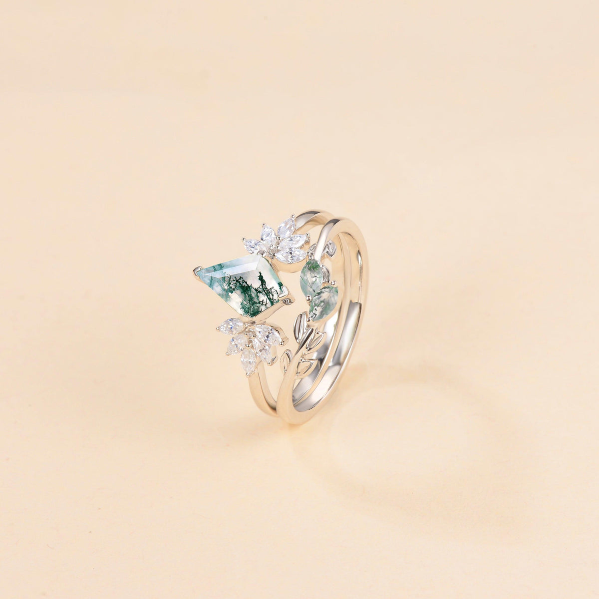 Titania’s Glade | Moss Agate Leafy Forest Elves Bridal Set 2pcs.