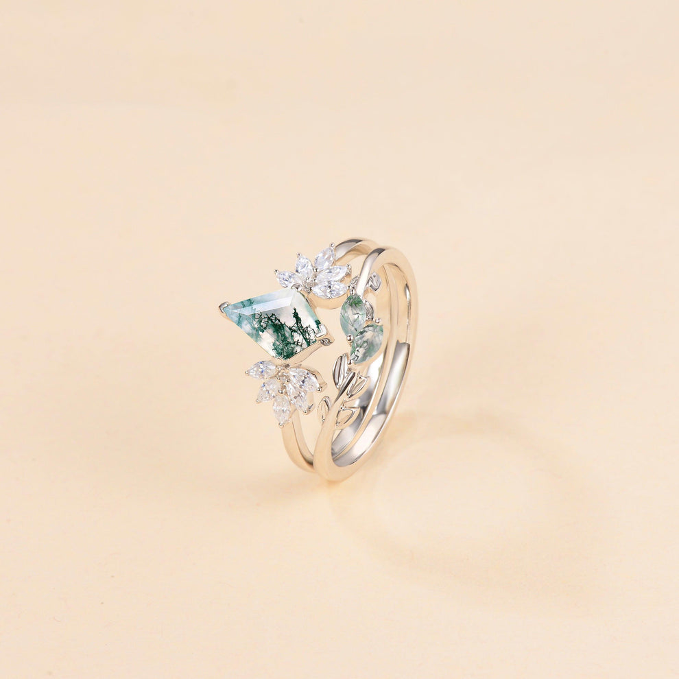 Titania’s Glade | Moss Agate Leafy Forest Elves Bridal Set 2pcs.