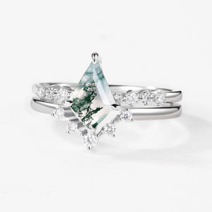 Vintage 1.5ct  Moss Agate Engagement Ring Set 2pcs.