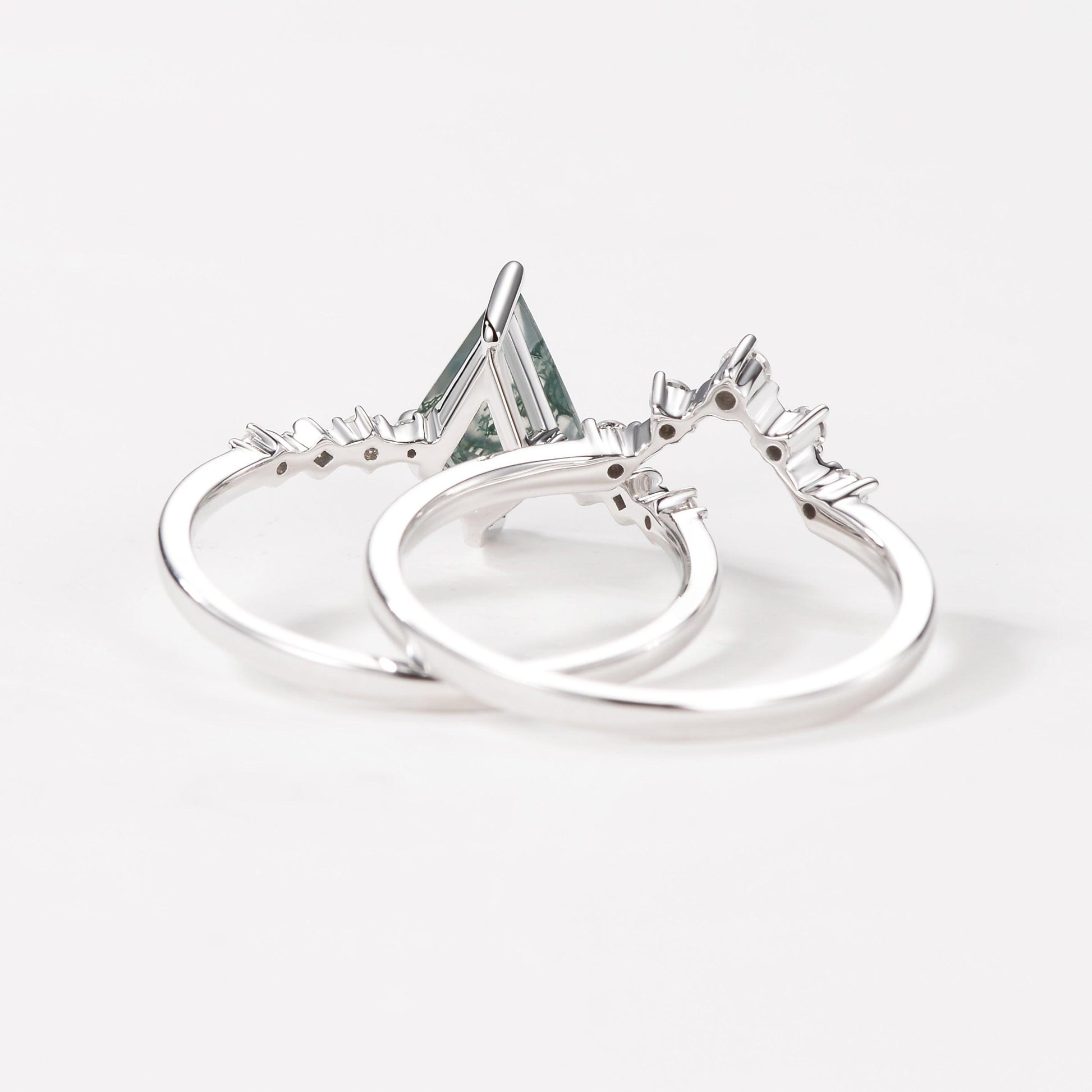Vintage 1.5ct  Moss Agate Engagement Ring Set 2pcs.