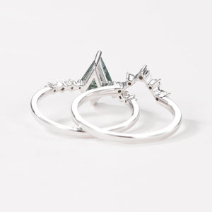 Vintage 1.5ct  Moss Agate Engagement Ring Set 2pcs.