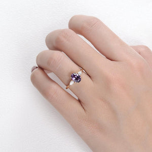Minimalist Lab-Grown Alexandrite Solitaire Gold Ring.