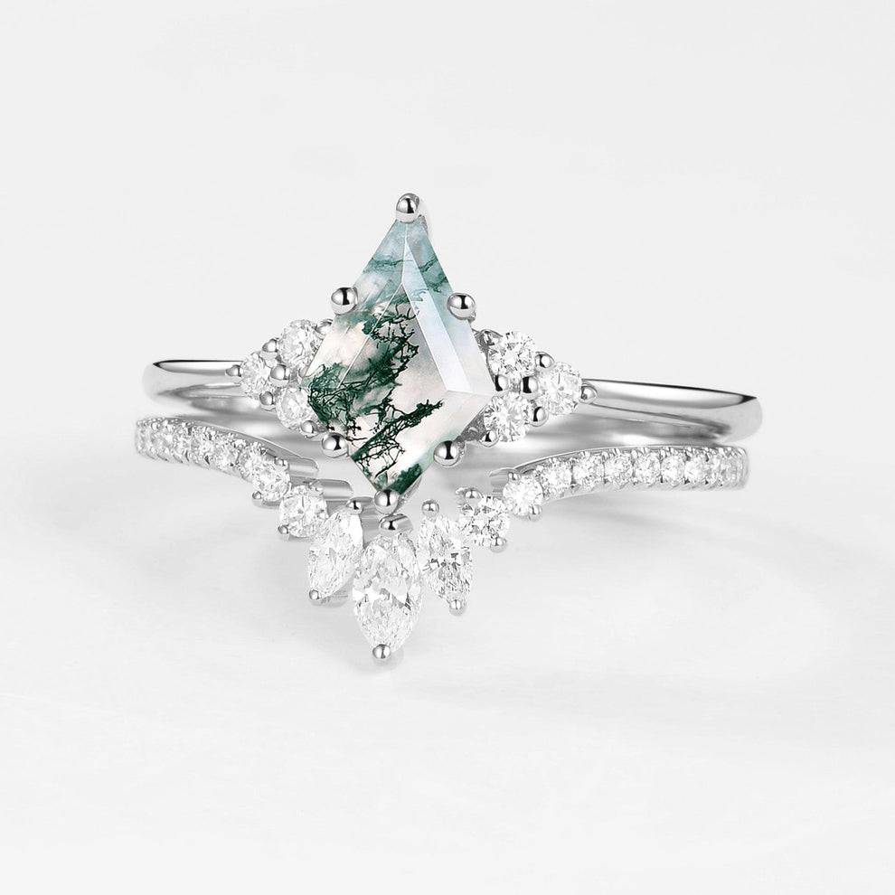 Genevieve’s Harmony | Luxurious Eternal Moss Agate Couple Ring Set 3pcs.