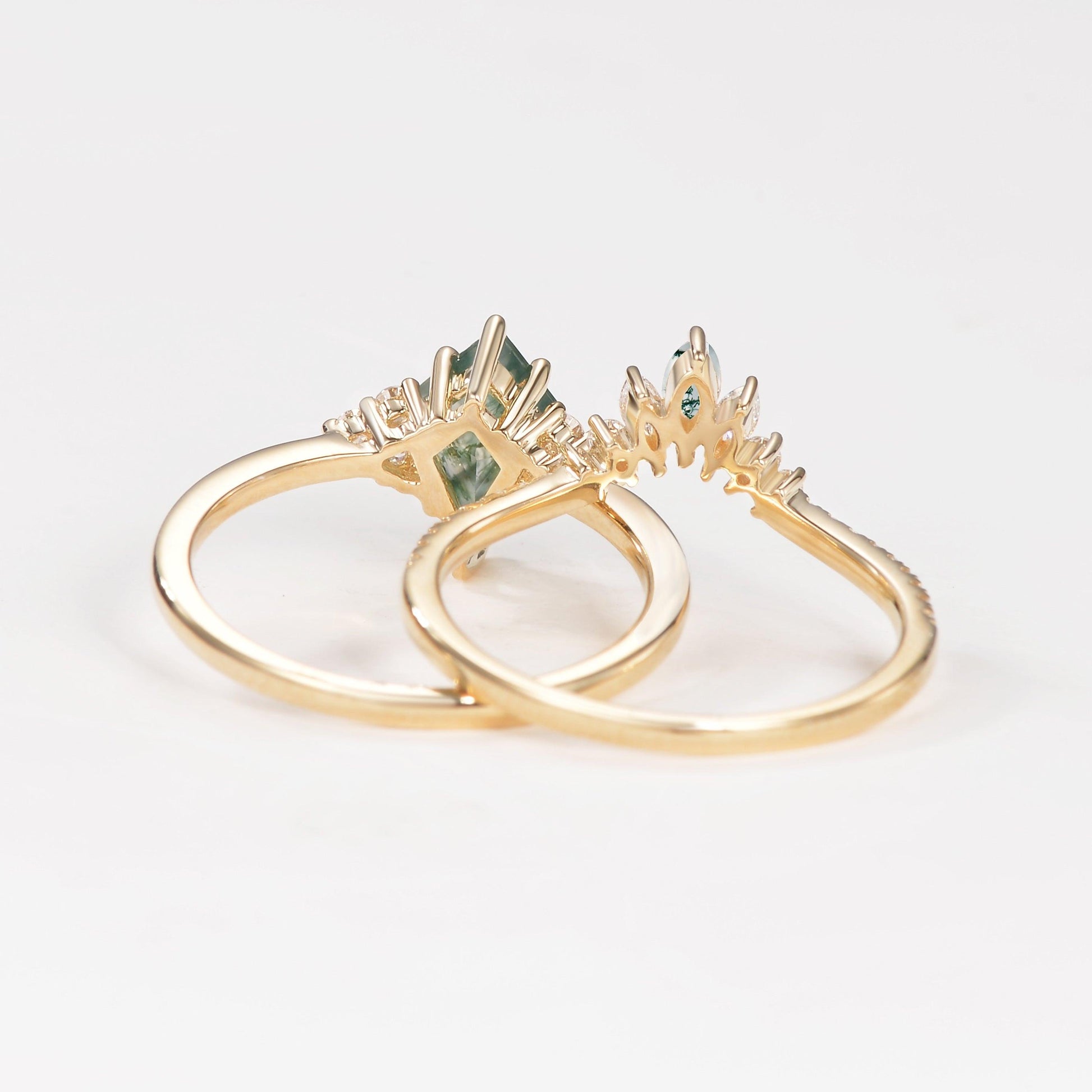 Lydia Unique Moss Agate Cluster Engagement Ring Set 2pcs.