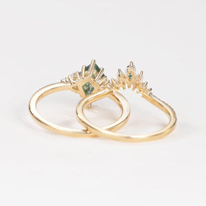 Lydia Unique Moss Agate Cluster Engagement Ring Set 2pcs.