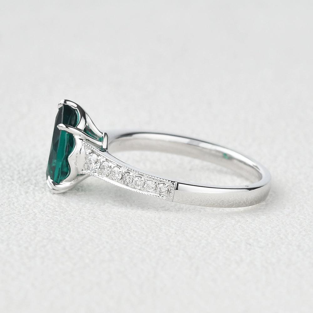 Olive’s Whisper | 1.5CT Classic Pear Cut Lab Emerald Engagement Ring.