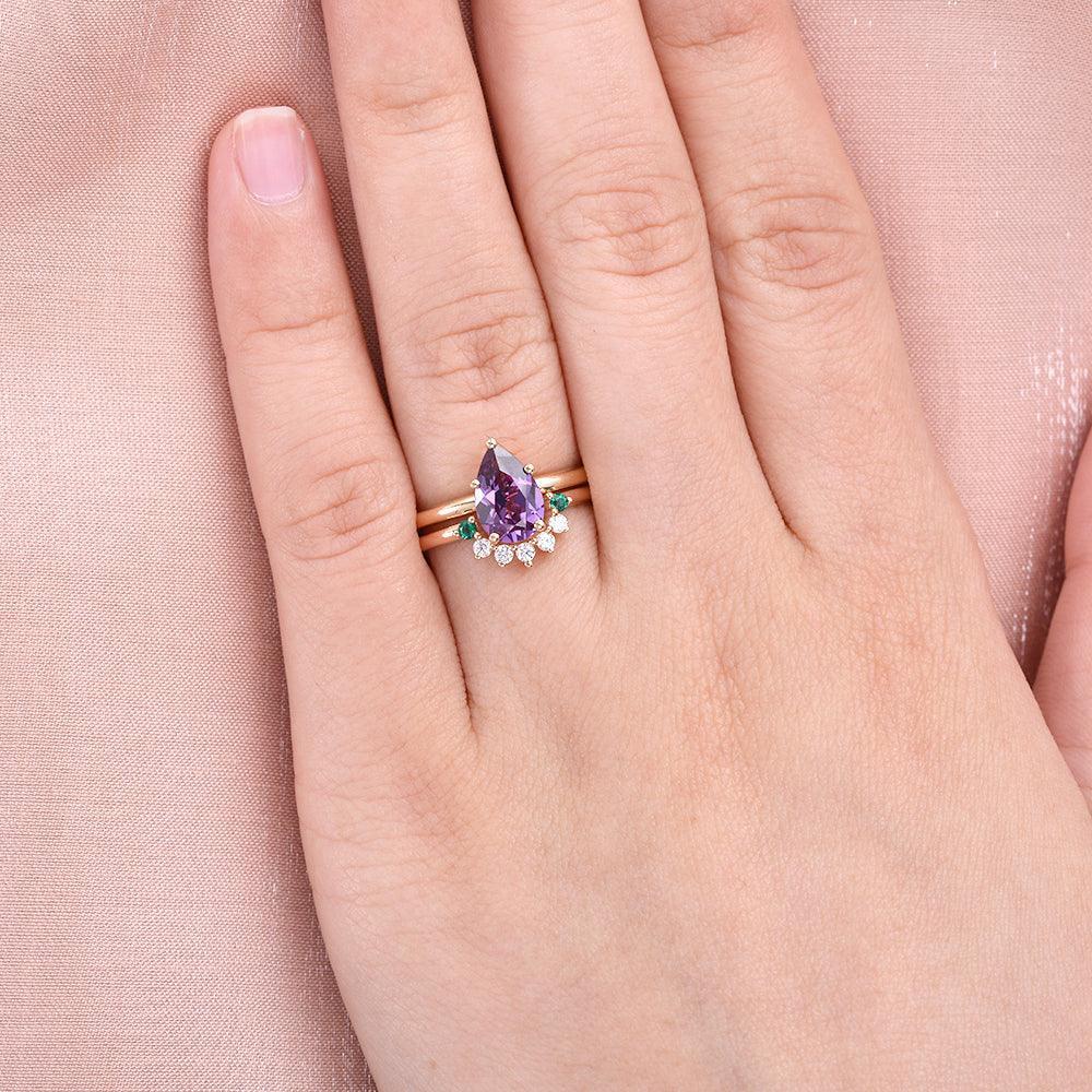 Aurora’s Gleam | Pear Lab Alexandrite Bridal Set 2pcs.