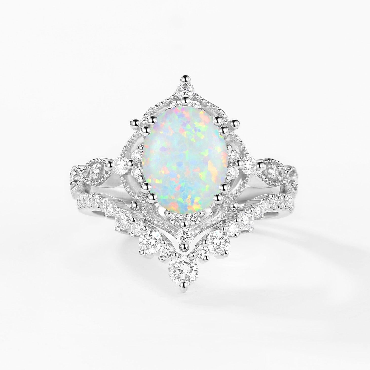 Charlotte 2.0CT Signature Vintage Moss Agate Big Ring Set 2pcs.
