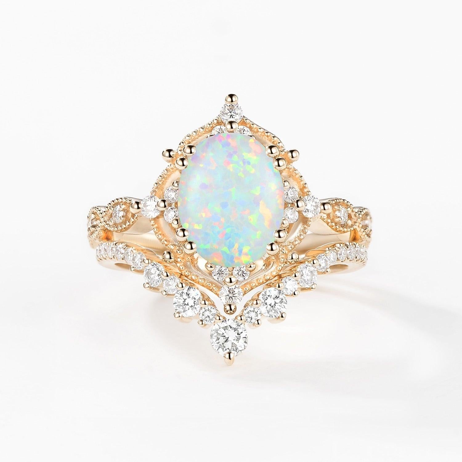 Charlotte 2.0CT Signature Vintage Moss Agate Big Ring Set 2pcs.