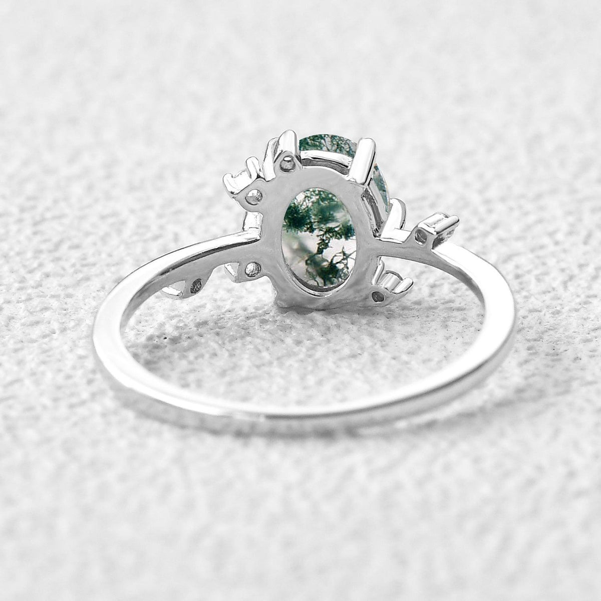 Elara’s Dew | Classic Oval Moss Agate Engagement Ring.