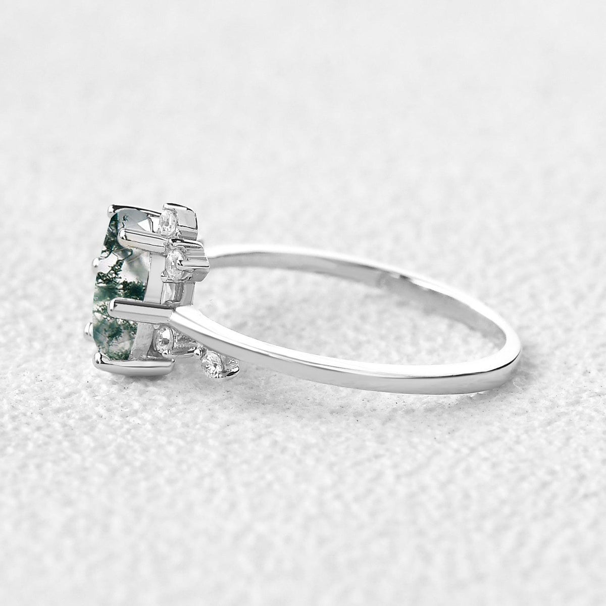 Elara’s Dew | Classic Oval Moss Agate Engagement Ring.