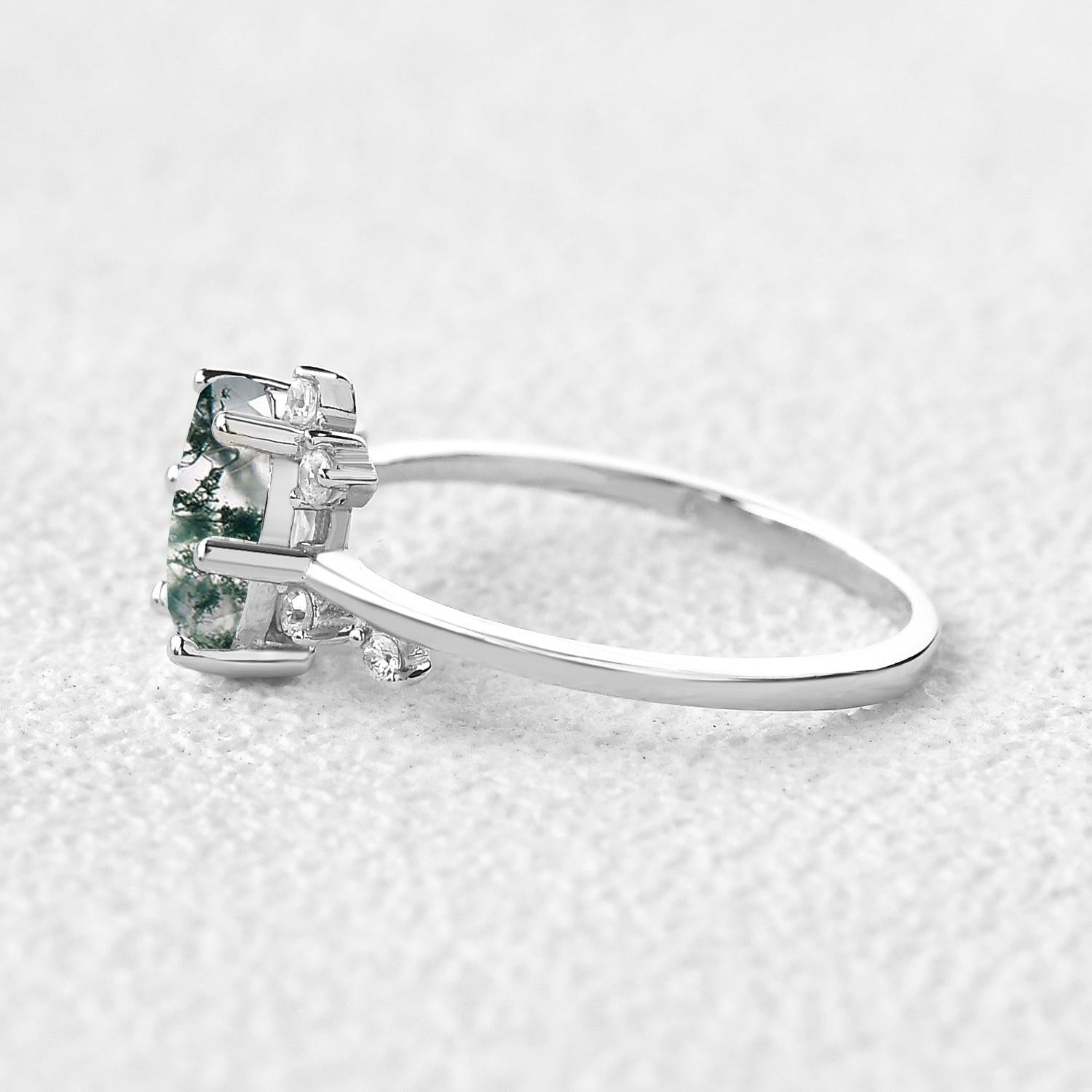 Elara’s Dew | Classic Oval Moss Agate Engagement Ring.