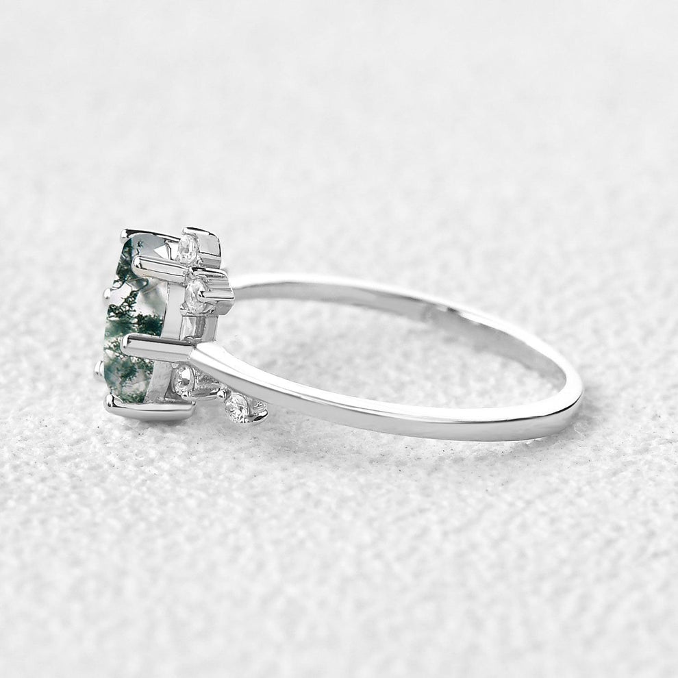 Elara’s Dew | Classic Oval Moss Agate Engagement Ring.