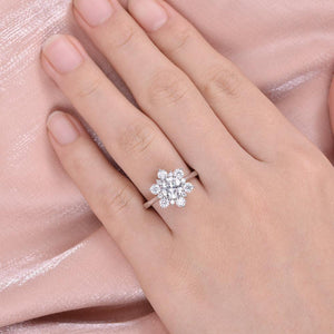 Snowflake Shaped Moissanite Art deco White Gold Ring.