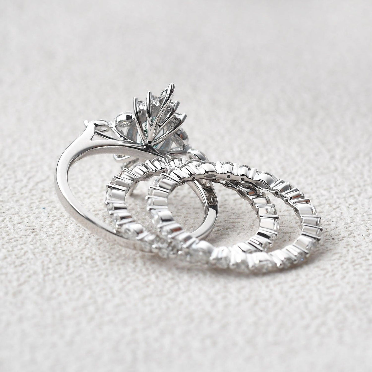 Elara’s Cluster | Marquise Moss Agate Vintage Ring Set 3pcs.