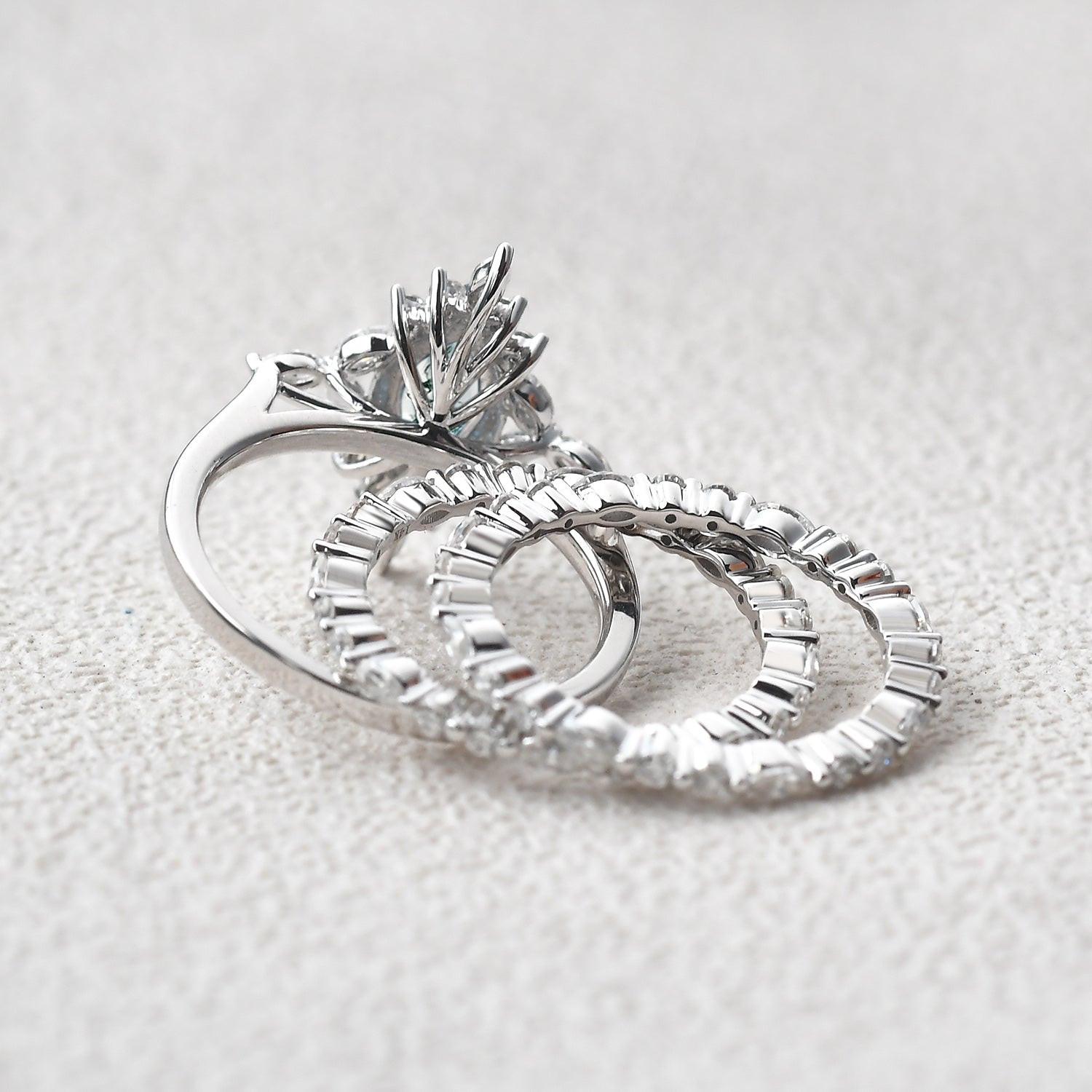 Elara’s Cluster | Marquise Moss Agate Vintage Ring Set 3pcs.