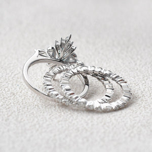 Elara’s Cluster | Marquise Moss Agate Vintage Ring Set 3pcs.