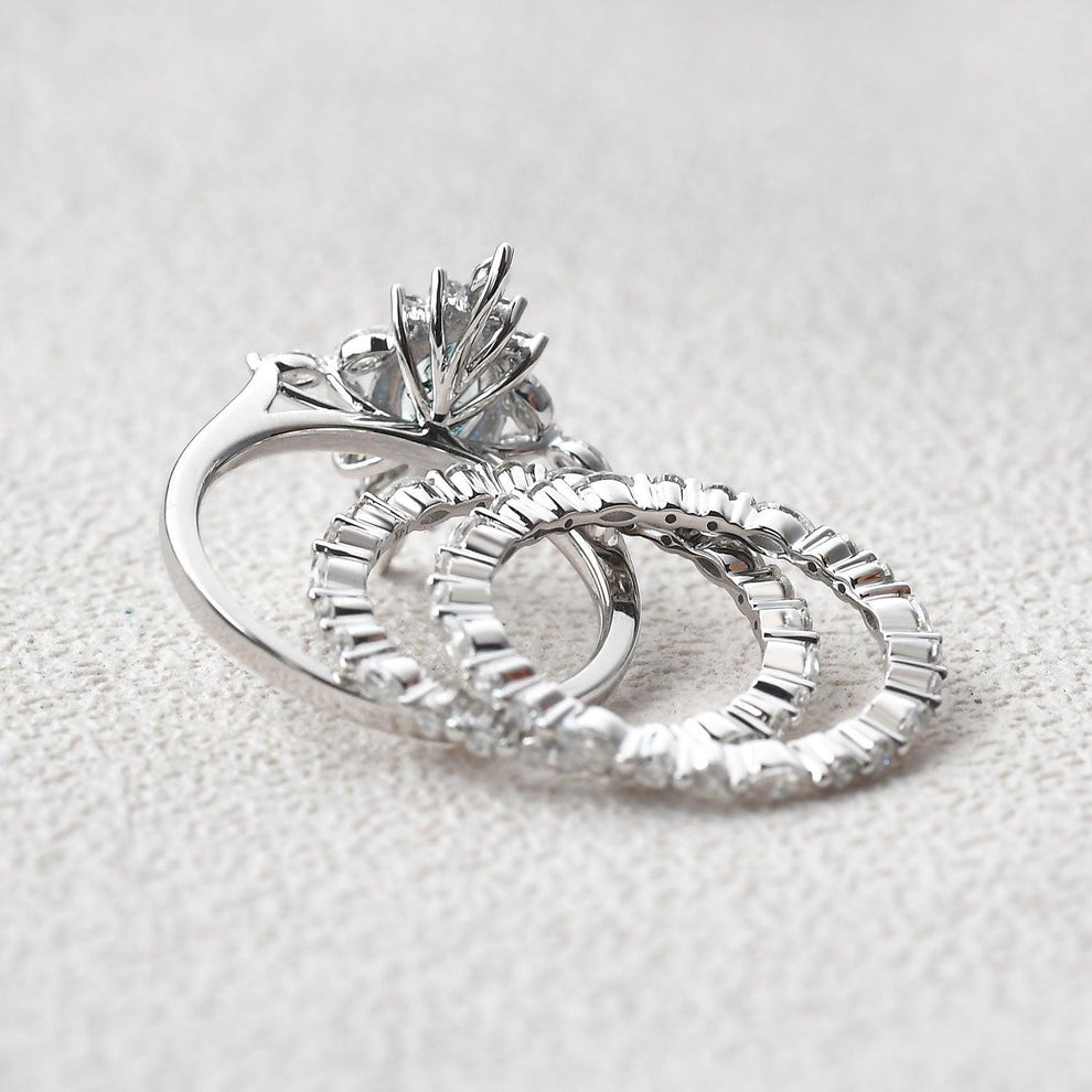 Elara’s Cluster | Marquise Moss Agate Vintage Ring Set 3pcs.