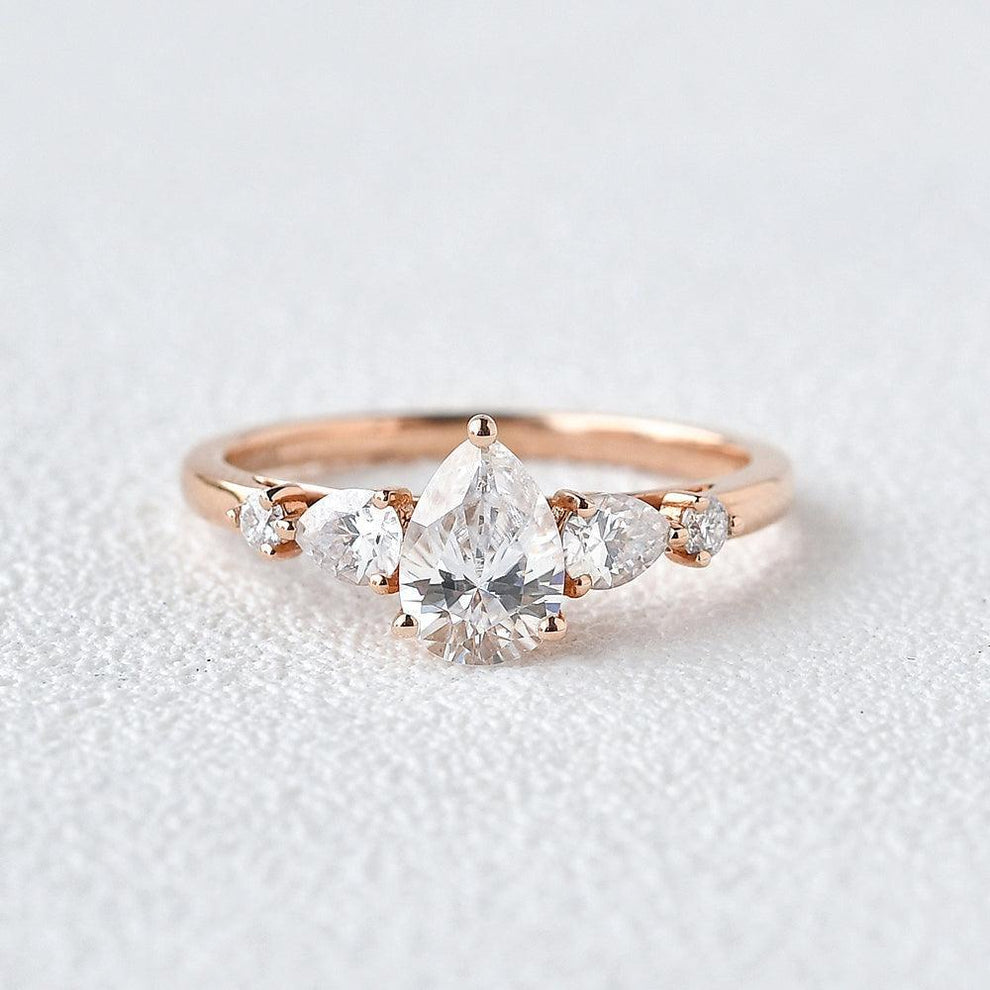 Stylist Pear Shaped Moissanite Rose Gold Ring.