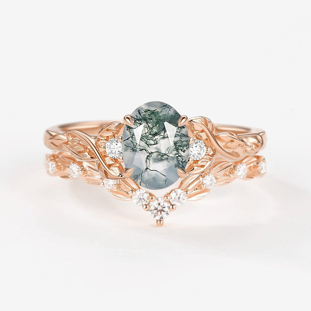 Forest Glade | Moss Agate Leaf Veil Bridal Set 2pcs.