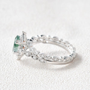 Camellia’s Cameo | Oval Moss Agate Cluster Vintage Bridal Set 2pcs.