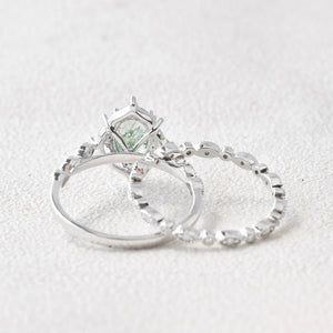 Camellia’s Cameo | Oval Moss Agate Cluster Vintage Bridal Set 2pcs.