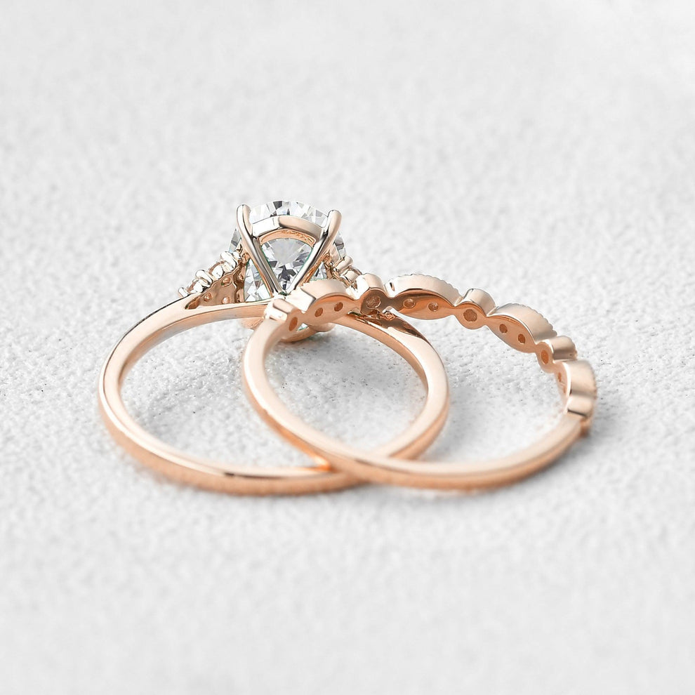 Victoria’s Glory | 2CT Vintage Oval Cut Diamond Cluster Bridal Set 2pcs.