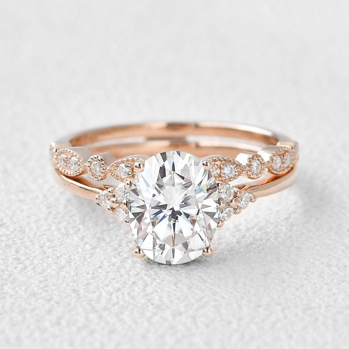 Victoria’s Glory | 2CT Vintage Oval Cut Diamond Cluster Bridal Set 2pcs.