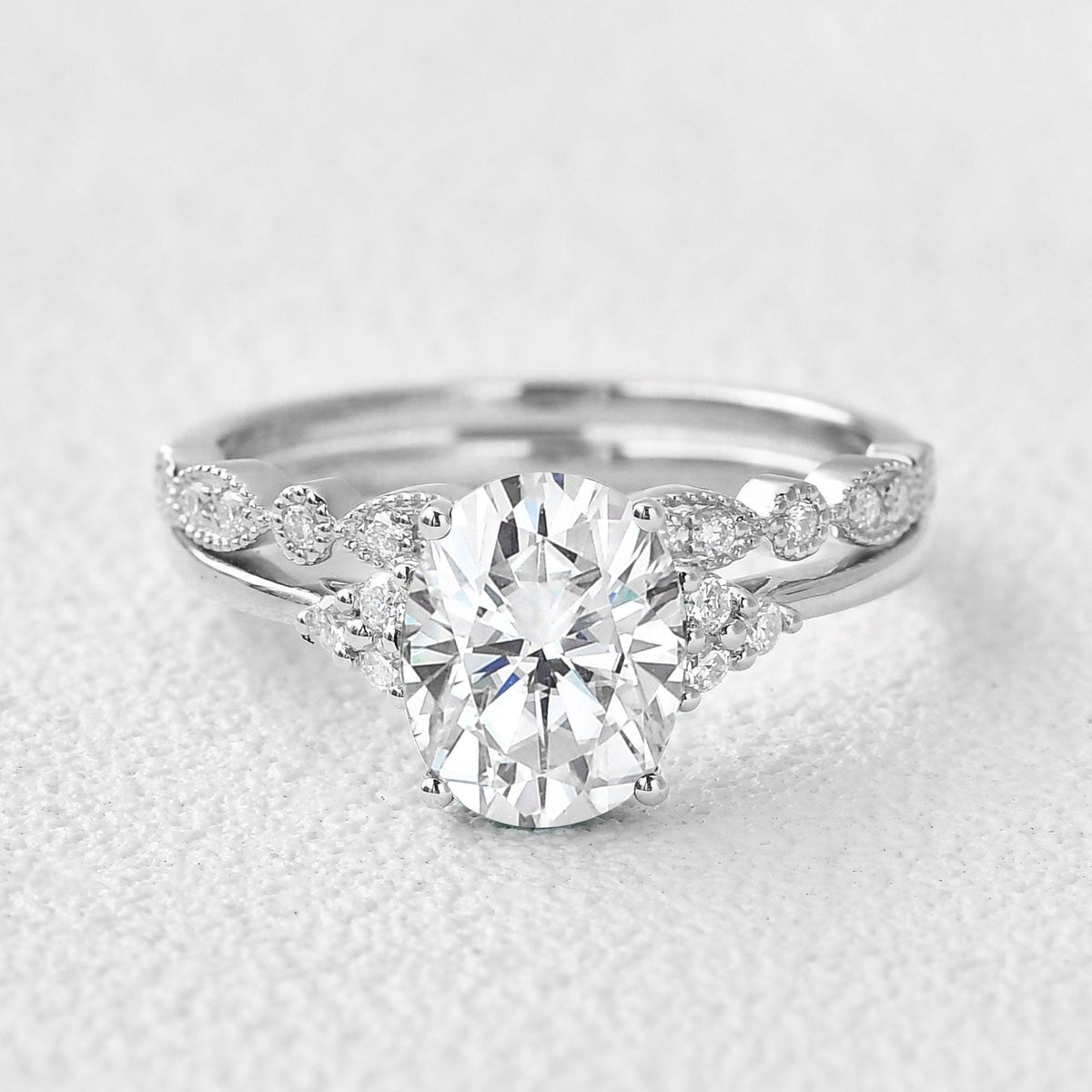 Victoria’s Glory | 2CT Vintage Oval Cut Diamond Cluster Bridal Set 2pcs.