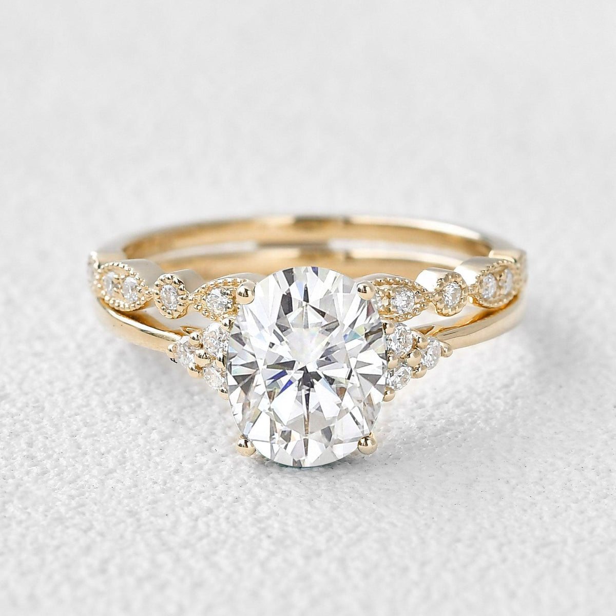 Victoria’s Glory | 2CT Vintage Oval Cut Diamond Cluster Bridal Set 2pcs.