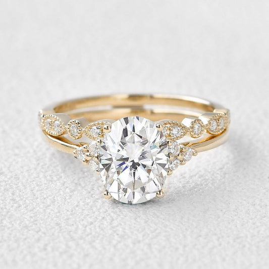 Victoria’s Glory | 2CT Vintage Oval Cut Diamond Cluster Bridal Set 2pcs.