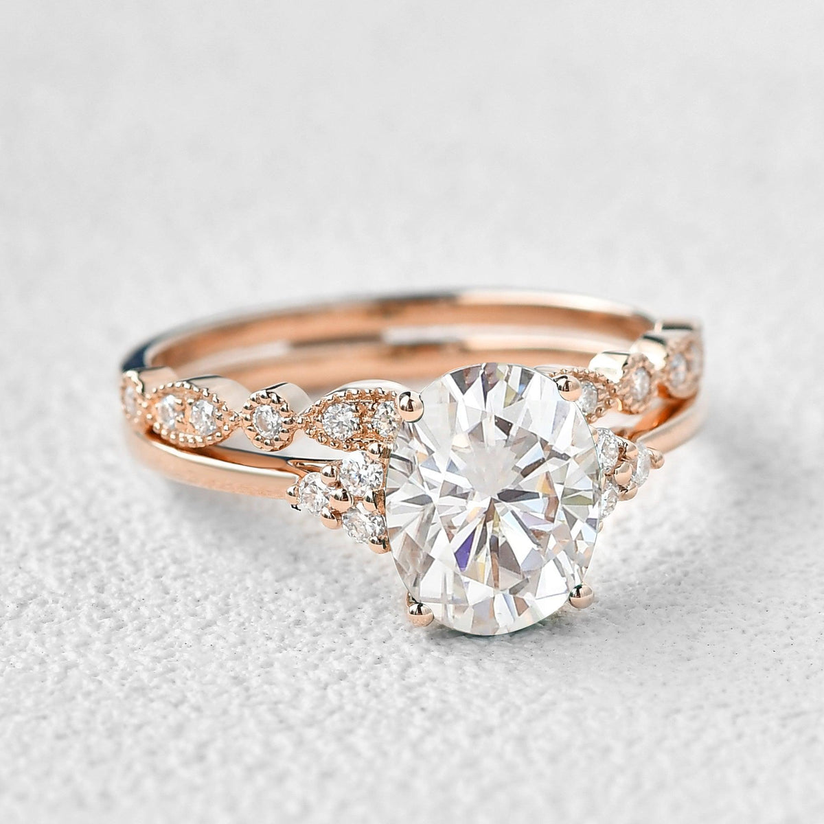 Victoria’s Glory | 2CT Vintage Oval Cut Diamond Cluster Bridal Set 2pcs.