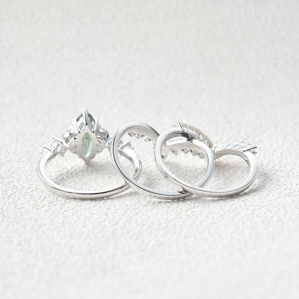 Marquise Moss Agate Pearl-fect Engagement Ring Set 3pcs.