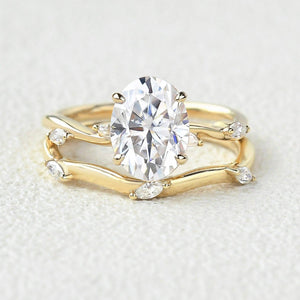 Leaf Marquise Oval Moss Agate Engagement Ring Sets 2pcs.