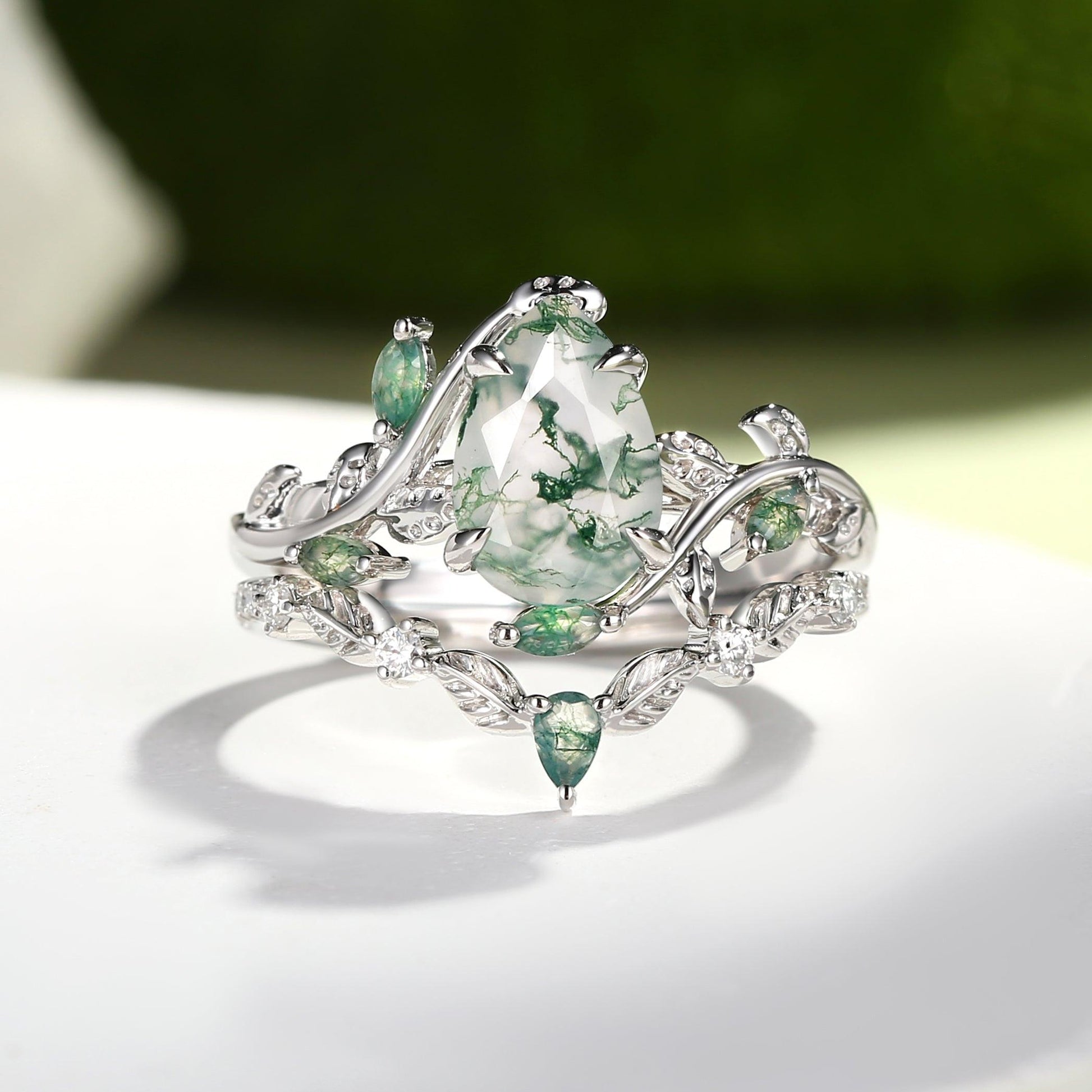 Daphne’s Vine | Pear Cut Moss Agate Bridal Set 2pcs.