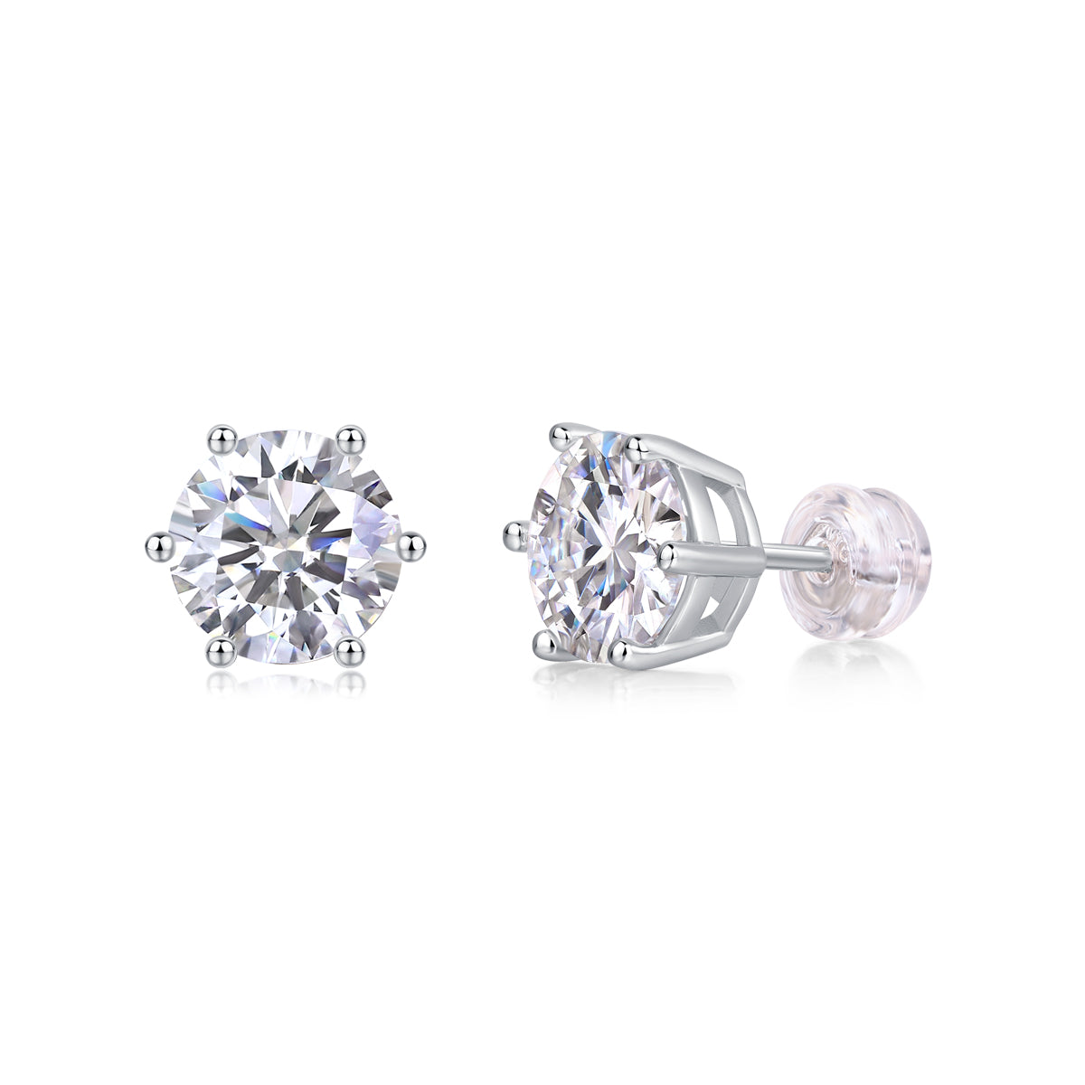 Round 6 Claw Sparkle Solitaire Stud Earrings - Stellaradorn