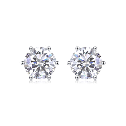 Round 6 Claw Sparkle Solitaire Stud Earrings - Stellaradorn