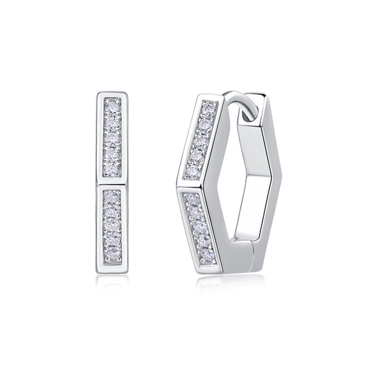 Modern Sparkling Geometric Hoop Huggies Earrings - Stellaradorn