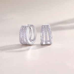 Triple Curve Pavé Moissanite Hoop Huggies Earrings - Stellaradorn