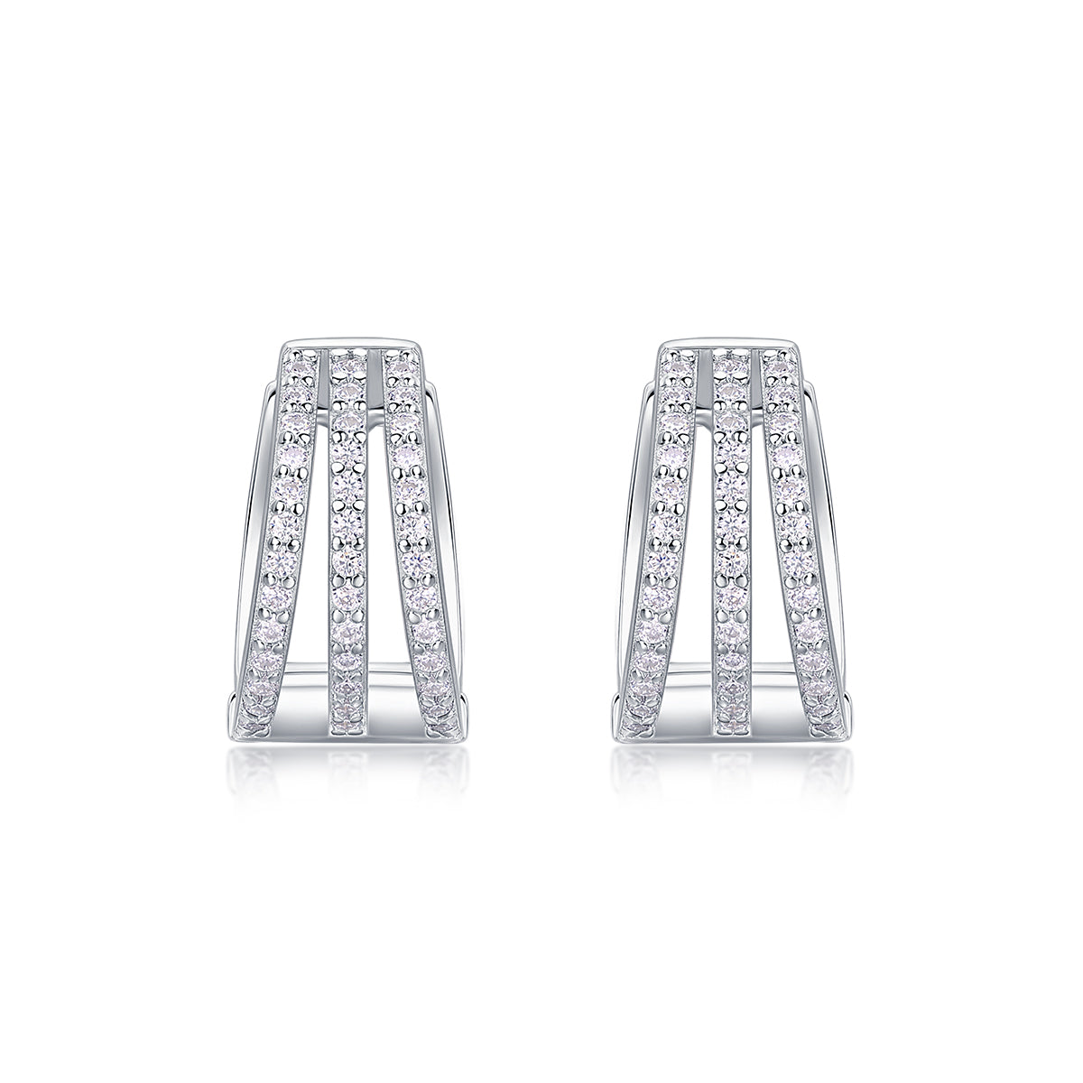 Triple Curve Pavé Moissanite Hoop Huggies Earrings - Stellaradorn