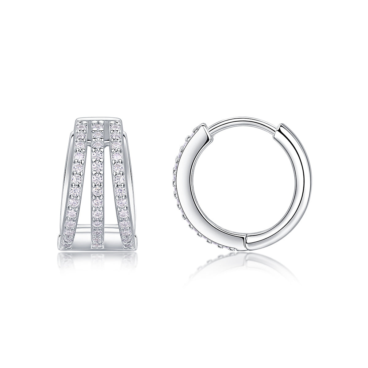 Triple Curve Pavé Moissanite Hoop Huggies Earrings - Stellaradorn