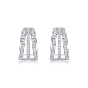 Triple Curve Pavé Moissanite Hoop Huggies Earrings - Stellaradorn